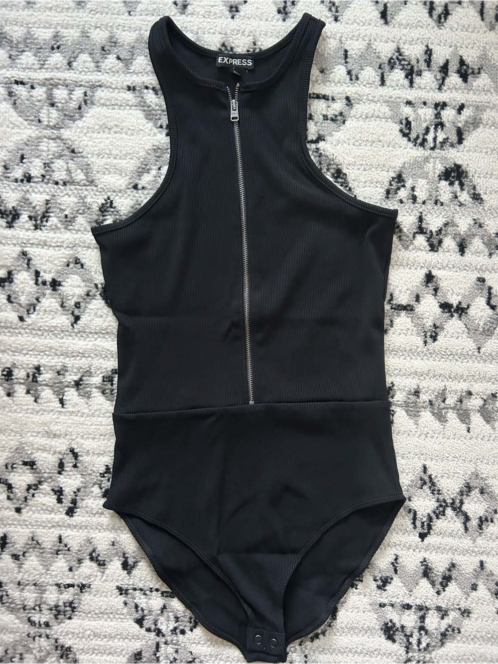 Express Black Ribbed Zip-Front Kids One-Piece Bodysuit